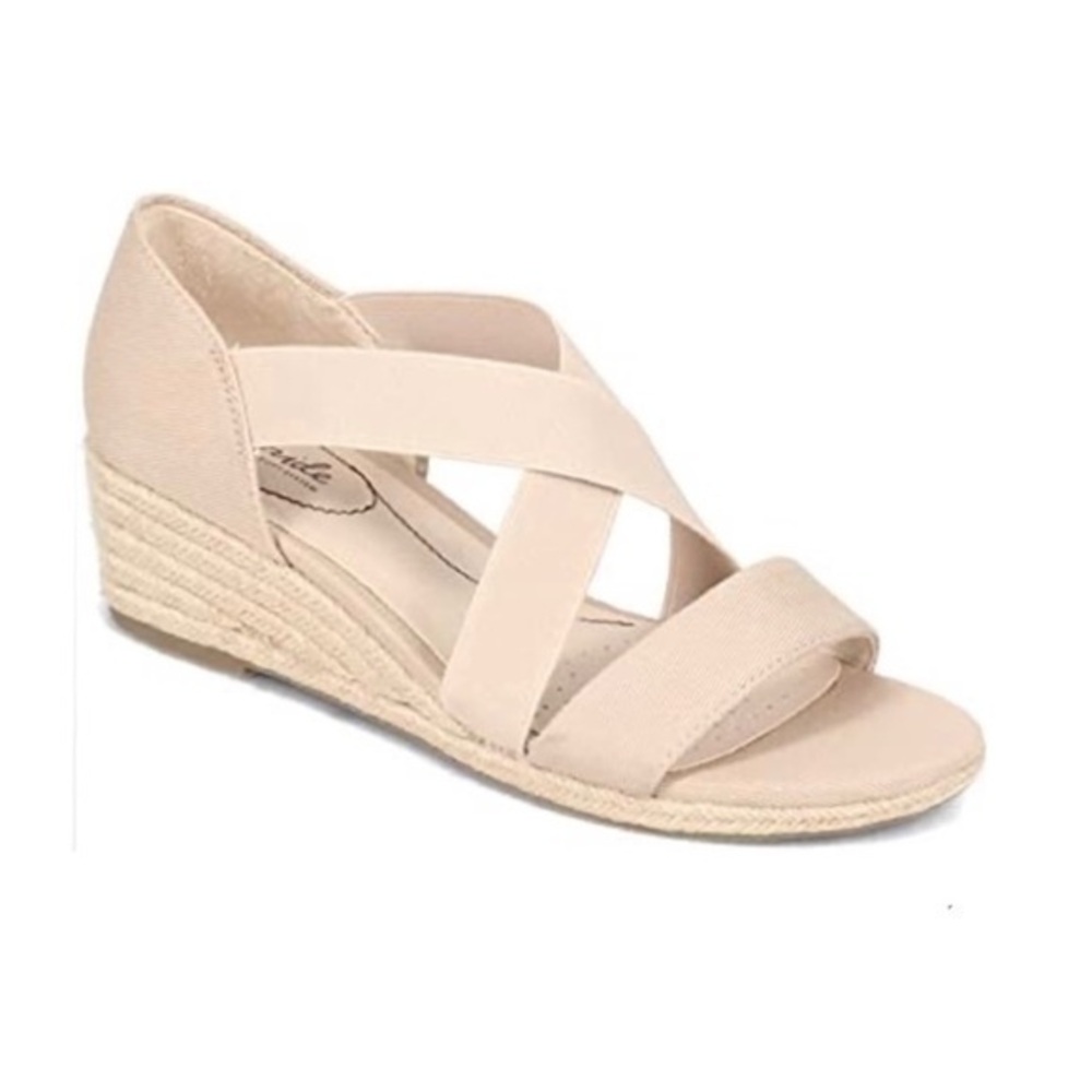 LifeStride Women’s Nude Siesta Stretch Espadrille Wedge Summer Sandals Size 11